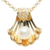 K18YG イエローゴールド アコヤパール約8mm ダイヤ0.13ct 貝 モチーフ ペンダントネックレス レディース 【中古】